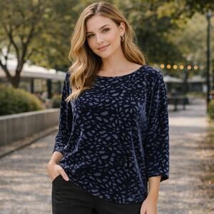 Eileen Fisher SZ XS Silk Blend Velvet Vines Burnout Blouse 3/4 Sleeve